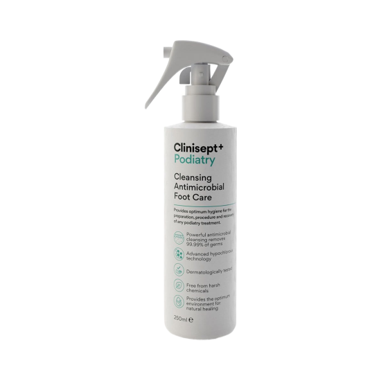 Clinisept+ Podiatry – Cleansing and Aftercare Solution 250ml Clinisept+ Podiatry spray for foot hygiene and nail care